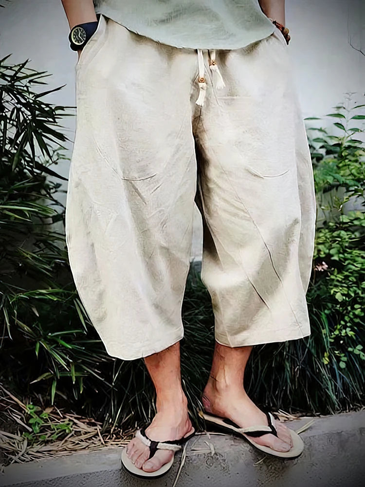 Summer Beach Cotton Linen Casual Shorts Men Japenese Wide Leg Baggy Capris Pants Male Sport Running Shorts 2025 New