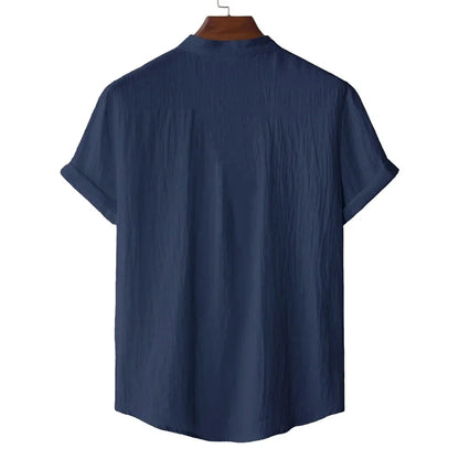 Men's Summer Cotton Linen T-shirt Beach Style Short SLeeve Henley Neck Vacation Hawaii Casual Lightweight Breathable Cozy Tops