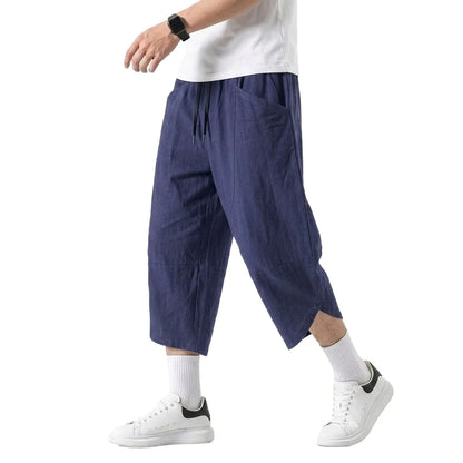 Korean Linen Cotton Pants Hiking Pockets Short for Men Lightweight Baggy Pant Outdoor Breathable Work Pants Multi-pocket Shorts