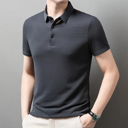 2025 Men's Business Casual Short Sleeved Bone Flower Solid Color POLO Shirt Fashion Breathable Comfortable Summer Versatile Top