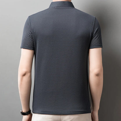 2025 Men's Business Casual Short Sleeved Bone Flower Solid Color POLO Shirt Fashion Breathable Comfortable Summer Versatile Top