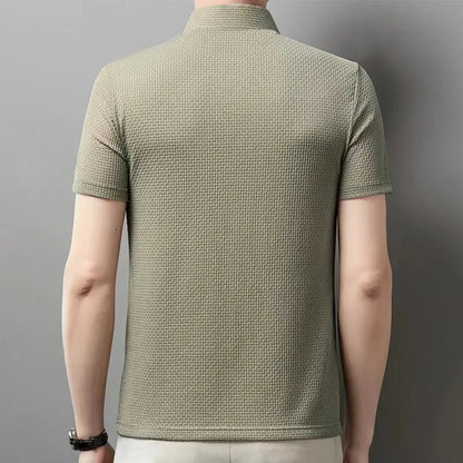 2025 Men's Business Casual Short Sleeved Bone Flower Solid Color POLO Shirt Fashion Breathable Comfortable Summer Versatile Top