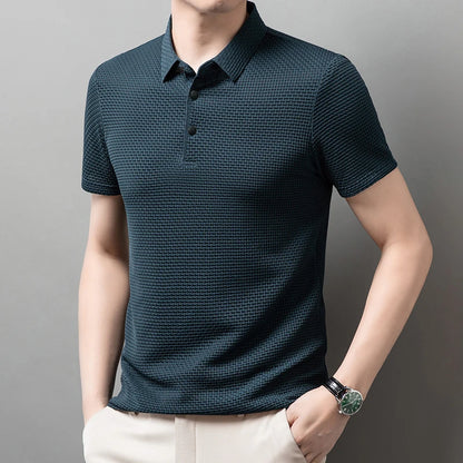 2025 Men's Business Casual Short Sleeved Bone Flower Solid Color POLO Shirt Fashion Breathable Comfortable Summer Versatile Top
