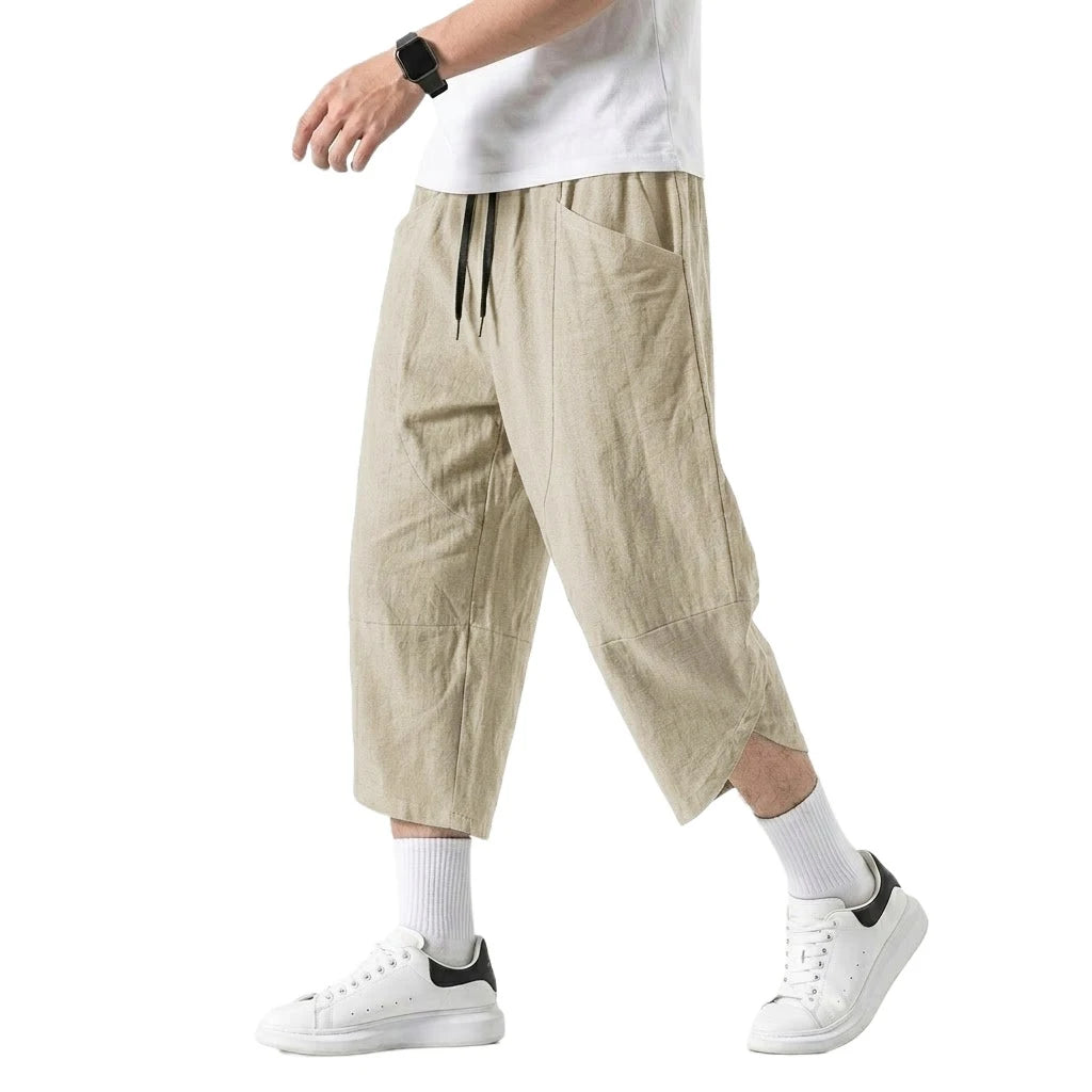 Korean Linen Cotton Pants Hiking Pockets Short for Men Lightweight Baggy Pant Outdoor Breathable Work Pants Multi-pocket Shorts