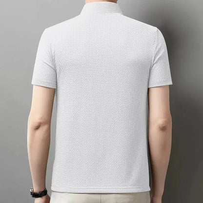 2025 Men's Business Casual Short Sleeved Bone Flower Solid Color POLO Shirt Fashion Breathable Comfortable Summer Versatile Top