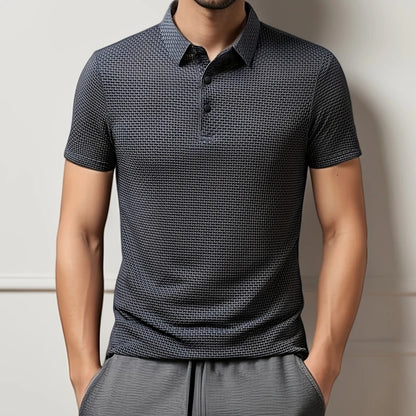 2025 Men's Business Casual Short Sleeved Bone Flower Solid Color POLO Shirt Fashion Breathable Comfortable Summer Versatile Top