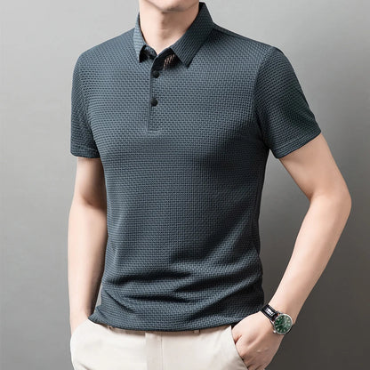 2025 Men's Business Casual Short Sleeved Bone Flower Solid Color POLO Shirt Fashion Breathable Comfortable Summer Versatile Top