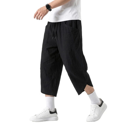 Korean Linen Cotton Pants Hiking Pockets Short for Men Lightweight Baggy Pant Outdoor Breathable Work Pants Multi-pocket Shorts