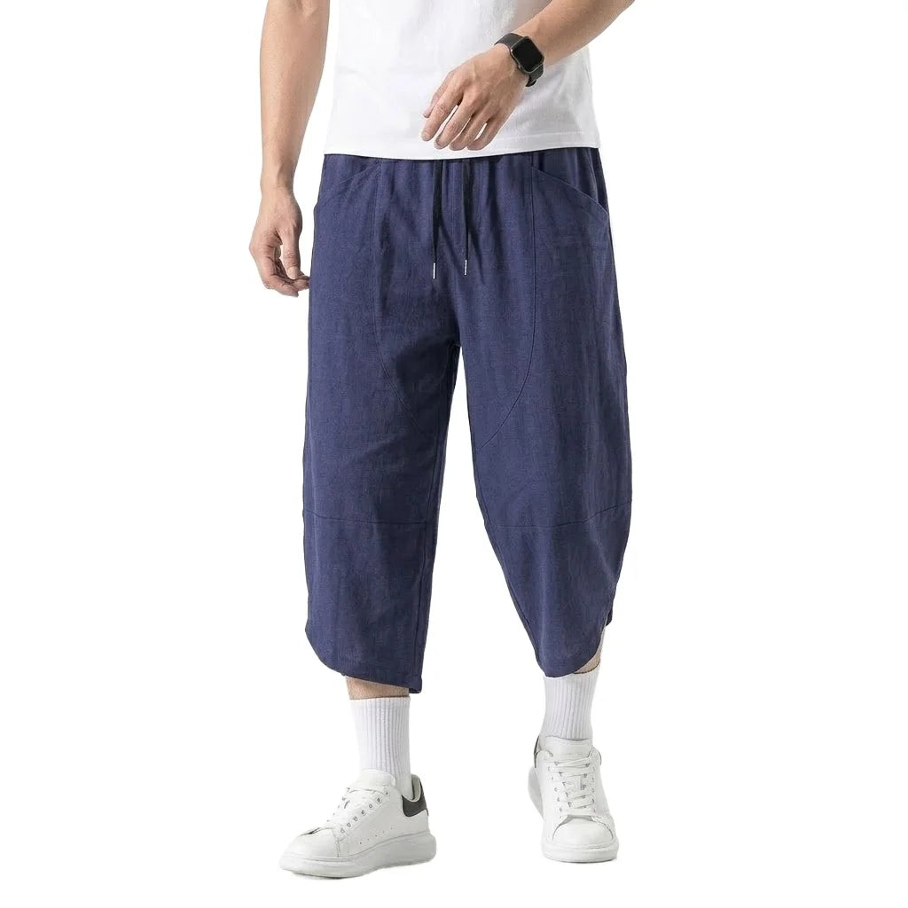 Korean Linen Cotton Pants Hiking Pockets Short for Men Lightweight Baggy Pant Outdoor Breathable Work Pants Multi-pocket Shorts