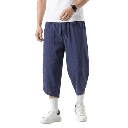 Korean Linen Cotton Pants Hiking Pockets Short for Men Lightweight Baggy Pant Outdoor Breathable Work Pants Multi-pocket Shorts