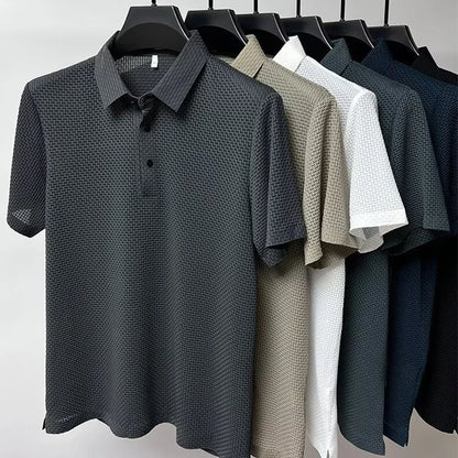 2025 Men's Business Casual Short Sleeved Bone Flower Solid Color POLO Shirt Fashion Breathable Comfortable Summer Versatile Top
