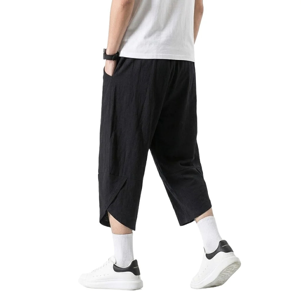 Korean Linen Cotton Pants Hiking Pockets Short for Men Lightweight Baggy Pant Outdoor Breathable Work Pants Multi-pocket Shorts