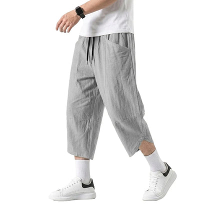 Korean Linen Cotton Pants Hiking Pockets Short for Men Lightweight Baggy Pant Outdoor Breathable Work Pants Multi-pocket Shorts