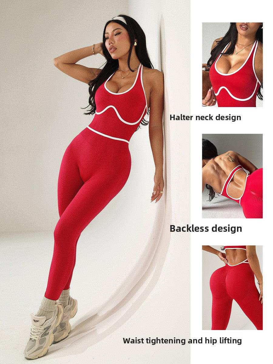 Women's Contrast Color Yoga Jumpsuit