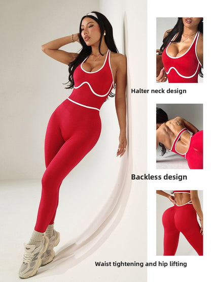 Women's Contrast Color Yoga Jumpsuit