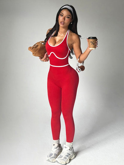 Women's Contrast Color Yoga Jumpsuit