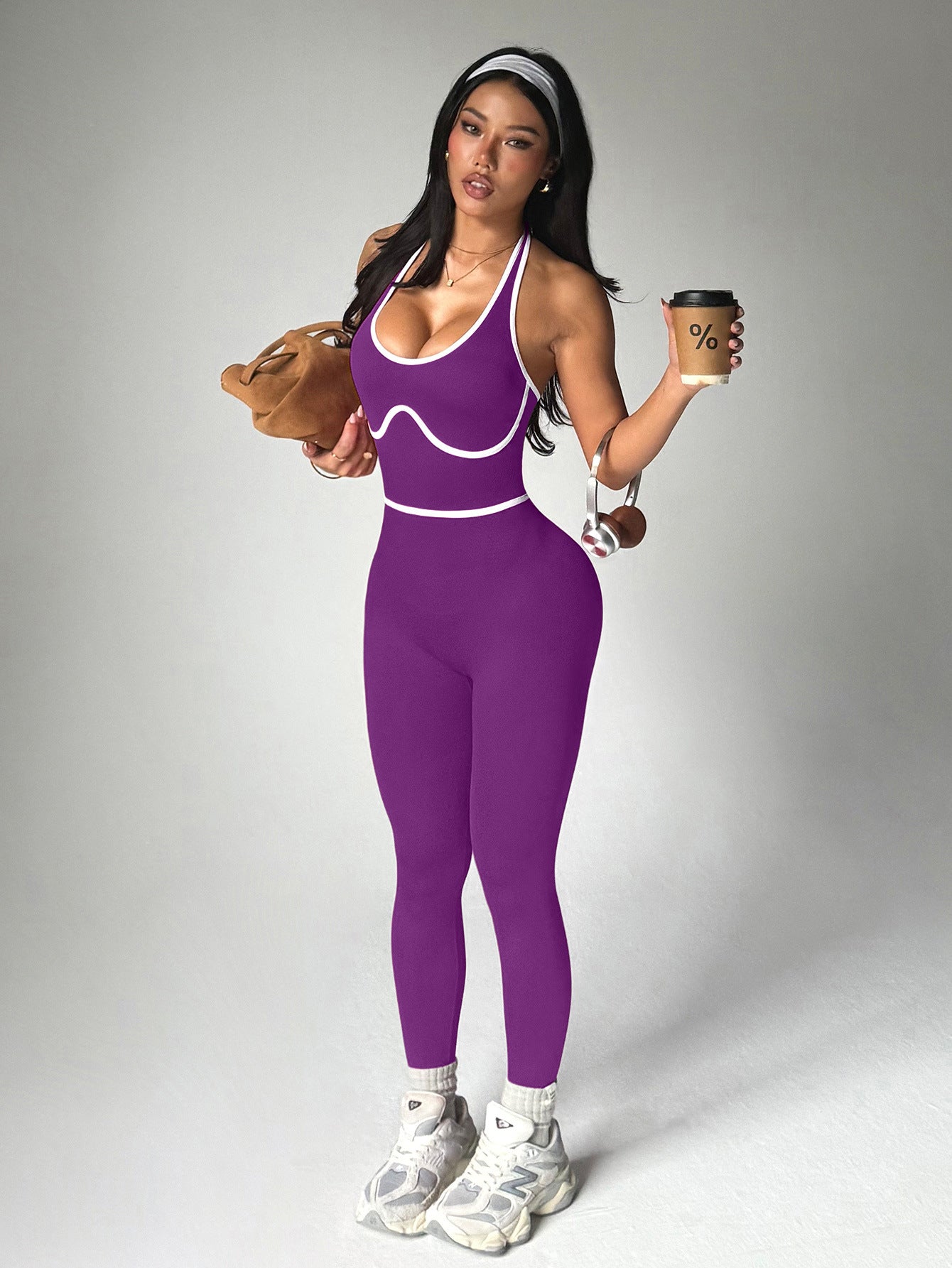 Women's Contrast Color Yoga Jumpsuit