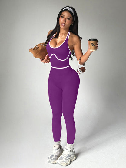 Women's Contrast Color Yoga Jumpsuit